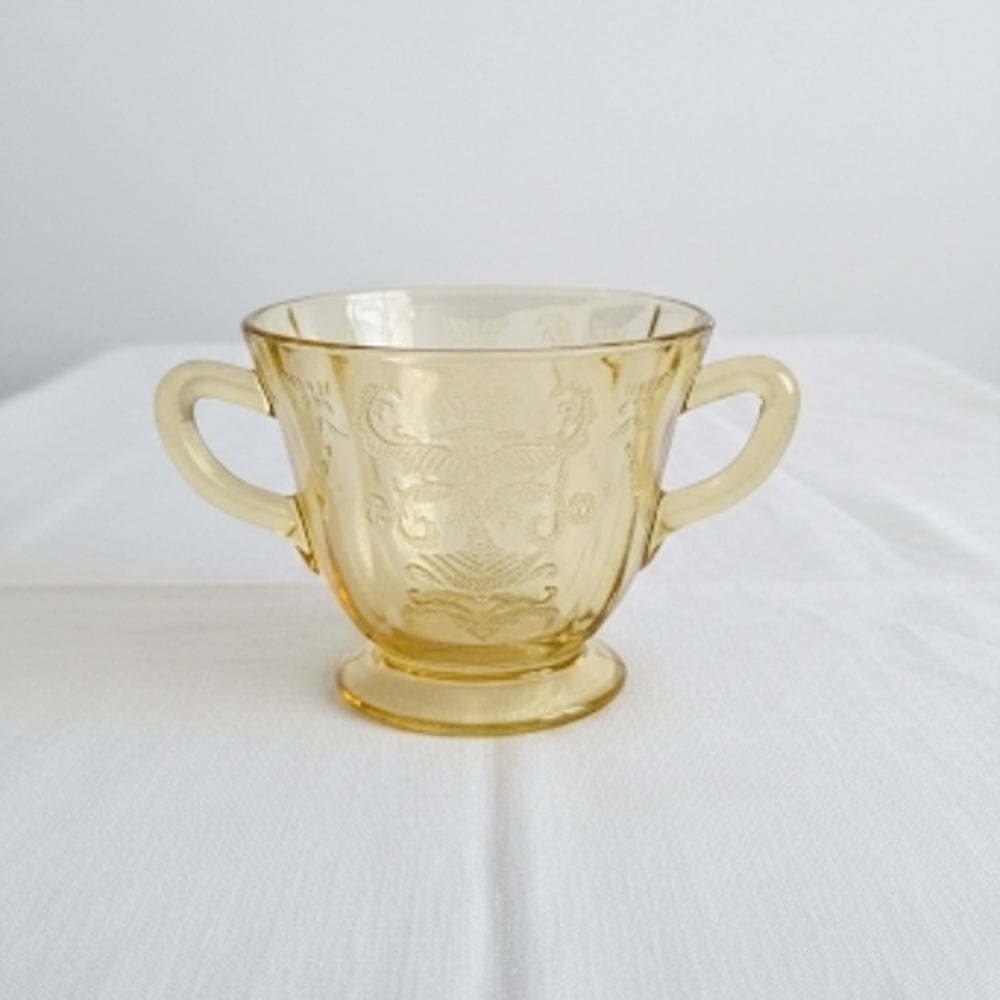 Rare Yellow Depression Glass Patrician Pattern Footed Sugar Bowl